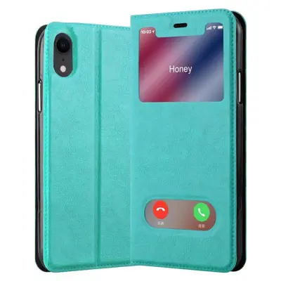 Cadorabo Ohišje, združljivo z Apple iPhone XR v mint turquoise - Zaščitni ovitek z magnetnim zapiranjem, stoječo funkcijo in 2 okencema za gledanje