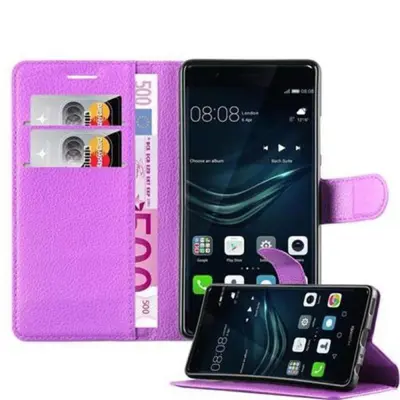 Cadorabo Ohišje, združljivo z Huawei P9 v pastelno vijolična - Zaščitni ovitek z magnetnim zapiranjem, stoječo funkcijo in režo za kartice