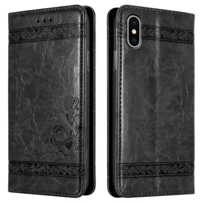 Cadorabo Ohišje, združljivo z Apple iPhone XS MAX v črna z okraski - Zaščitni ovitek z magnetnim zapiranjem, funkcijo stojala in režo za kartice