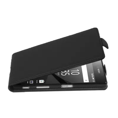 Cadorabo Ohišje, združljivo z Sony Xperia Z5 PREMIUM v oksidna črna - Zaščitni ovitek v obliki flipa iz teksturiranega umetnega usnja