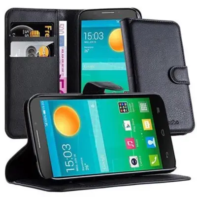 Cadorabo Ohišje, združljivo z Alcatel OneTouch POP S7 v oksidna črna - Zaščitni ovitek z magnetnim zapiranjem, stoječo funkcijo in režo za kartice