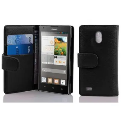 Cadorabo Ohišje, združljivo z Huawei ASCEND G700 v oksid črna - Zaščitni ovitek iz teksturiranega umetnega usnja in žep za kartice