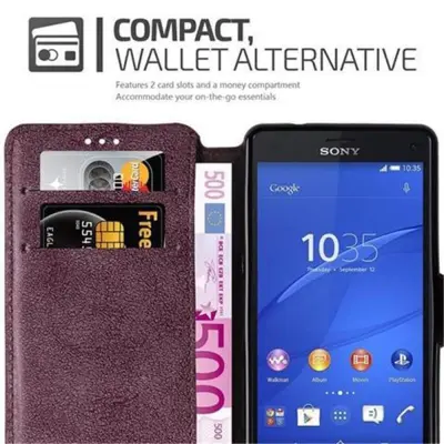 Cadorabo Ohišje, združljivo z Sony Xperia Z3 COMPACT v mat rdeča - Zaščitni ovitek s funkcijo stojala in režo za kartice v retro dizajnu