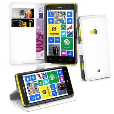 Cadorabo Ohišje, združljivo z Nokia Lumia 625 v snežno bela - Zaščitni ovitek z magnetnim zapiranjem, stoječo funkcijo in režo za kartice