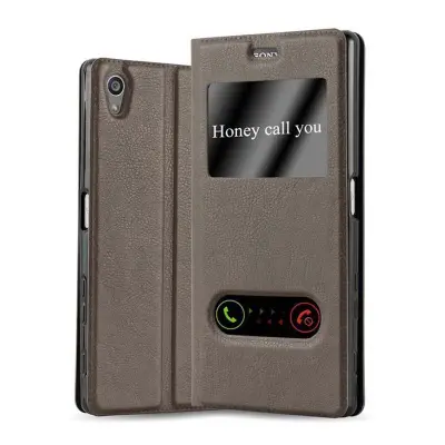 CADORABO Sony Xperia Z5 PREMIUM v kamnito rjava - Zaščitni ovitek z magnetnim zapiranjem, stoječo funkcijo in 2 okencema za gledanje