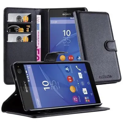 Cadorabo Ohišje, združljivo z Sony Xperia C4 v oksidna črna - Zaščitni ovitek z magnetnim zapiranjem, stoječo funkcijo in režo za kartice