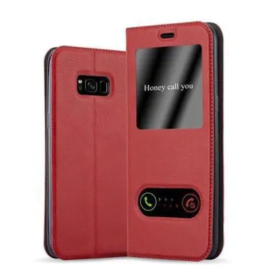 CADORABO Samsung Galaxy S8 PLUS v žafranovo rdeča - Zaščitni ovitek z magnetnim zapiranjem, stoječo funkcijo in 2 okencema za gledanje