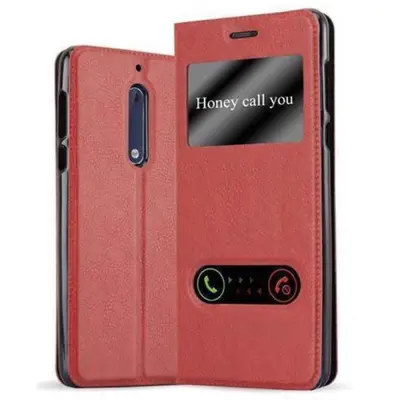 Cadorabo Ohišje, združljivo z Nokia 5 2017 v žafranovo rdeča - Zaščitni ovitek z magnetnim zapiranjem, stoječo funkcijo in 2 okencema za gledanje