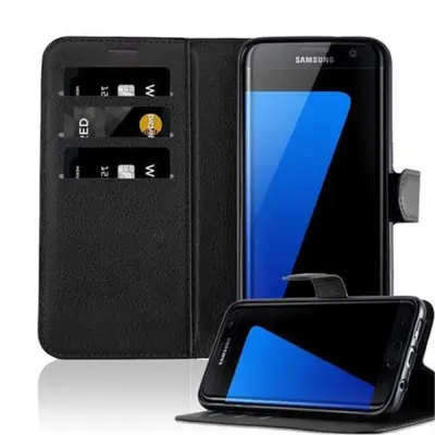 Cadorabo Ohišje, združljivo z Samsung Galaxy S7 EDGE v oksidna črna - Zaščitni ovitek z magnetnim zapiranjem, stoječo funkcijo in režo za kartice