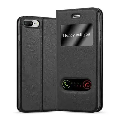 CADORABO Apple iPhone 7 PLUS/7S PLUS/8 PLUS v črni komet - Zaščitni ovitek z magnetnim zapiranjem, stoječo funkcijo in 2 okencema za gledanje