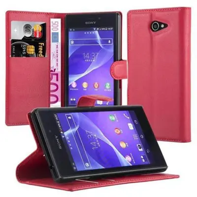 CADORABO Sony Xperia M2/M2 AQUA v rdeče sladkorno jabolko - Zaščitni ovitek z magnetnim zapiranjem, stoječo funkcijo in režo za kartice