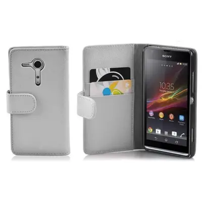 Cadorabo Ohišje, združljivo z Sony Xperia SP v snežno bela - Zaščitni ovitek iz teksturiranega umetnega usnja in žep za kartice