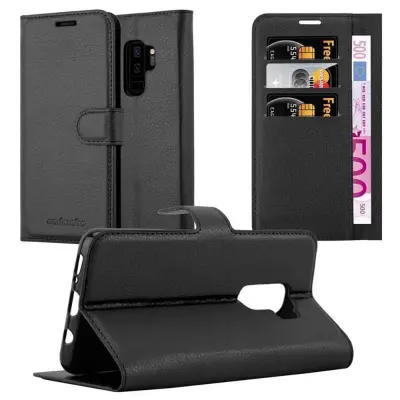 Cadorabo Ohišje, združljivo z Samsung Galaxy S9 PLUS v oksidna črna - Zaščitni ovitek z magnetnim zapiranjem, stoječo funkcijo in režo za kartice