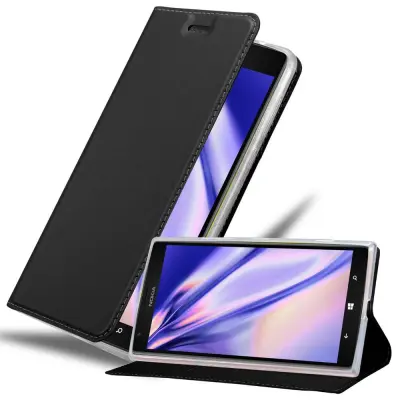 Cadorabo Ohišje, združljivo z Nokia Lumia 1520 v klasična črna - Zaščitni ovitek z magnetnim zapiranjem, stoječo funkcijo in režo za kartice
