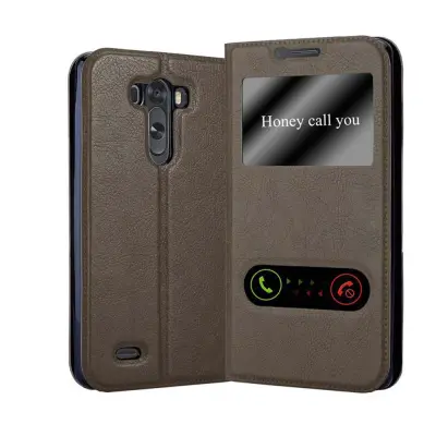 Cadorabo Ohišje, združljivo z LG G3 v kamnito rjava - Zaščitni ovitek z magnetnim zapiranjem, stoječo funkcijo in 2 okencema za gledanje