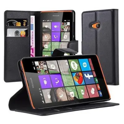 Cadorabo Ohišje, združljivo z Nokia Lumia 540 v oksidna črna - Zaščitni ovitek z magnetnim zapiranjem, stoječo funkcijo in režo za kartice