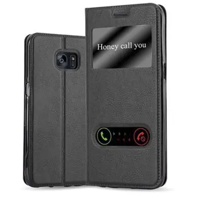 Cadorabo Ohišje, združljivo z Samsung Galaxy S7 EDGE v črni komet - Zaščitni ovitek z magnetnim zapiranjem, stoječo funkcijo in 2 okencema za gledanje