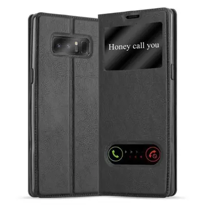 Cadorabo Ohišje, združljivo z Samsung Galaxy NOTE 8 v črni komet - Zaščitni ovitek z magnetnim zapiranjem, stoječo funkcijo in 2 okencema za gledanje