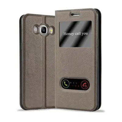 CADORABO Samsung Galaxy J7 2016 v kamnito rjava - Zaščitni ovitek z magnetnim zapiranjem, stoječo funkcijo in 2 okencema za gledanje