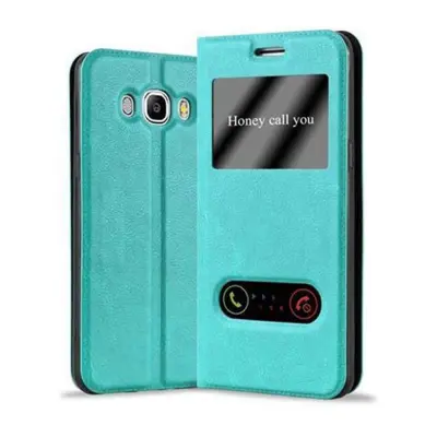 CADORABO Samsung Galaxy J7 2016 v mint turquoise - Zaščitni ovitek z magnetnim zapiranjem, stoječo funkcijo in 2 okencema za gledanje