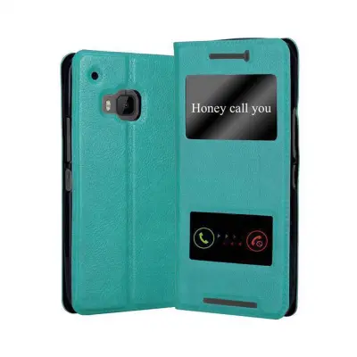 Cadorabo Ohišje, združljivo z HTC ONE M9 v mint turquoise - Zaščitni ovitek z magnetnim zapiranjem, stoječo funkcijo in 2 okencema za gledanje