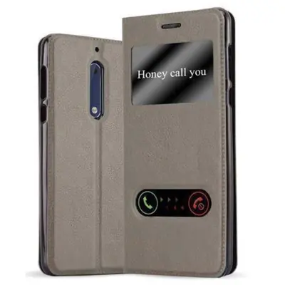 Cadorabo Ohišje, združljivo z Nokia 5 2017 v kamnito rjava - Zaščitni ovitek z magnetnim zapiranjem, stoječo funkcijo in 2 okencema za gledanje