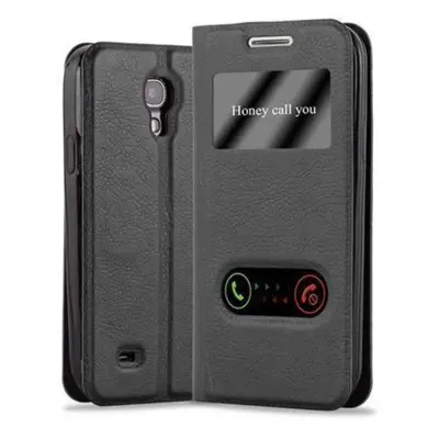 Cadorabo Ohišje, združljivo z Samsung Galaxy S4 MINI v črni komet - Zaščitni ovitek z magnetnim zapiranjem, stoječo funkcijo in 2 okencema za gledanje