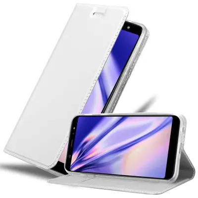 CADORABO Samsung Galaxy A6 PLUS 2018 v klasično srebrno - Zaščitni ovitek z magnetnim zapiranjem, stoječo funkcijo in režo za kartice