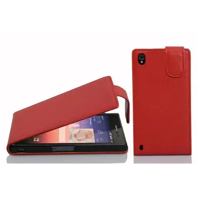 Cadorabo Ohišje, združljivo z Huawei ASCEND P7 v rdeče sladkorno jabolko - Zaščitni ovitek v obliki flipa iz teksturiranega umetnega usnja