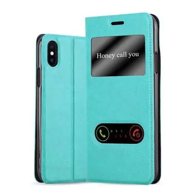 CADORABO Apple iPhone X/XS v mint turquoise - Zaščitni ovitek z magnetnim zapiranjem, stoječo funkcijo in 2 okencema za gledanje
