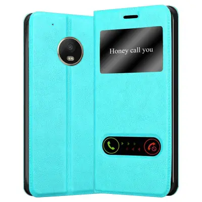 CADORABO Motorola MOTO G5 PLUS v mint turquoise - Zaščitni ovitek z magnetnim zapiranjem, stoječo funkcijo in 2 okencema za gledanje