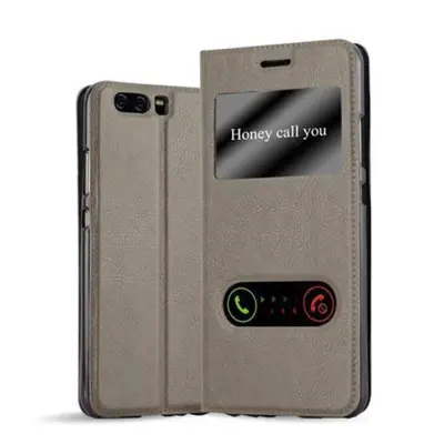 Cadorabo Ohišje, združljivo z Huawei P10 v kamnito rjava - Zaščitni ovitek z magnetnim zapiranjem, stoječo funkcijo in 2 okencema za gledanje