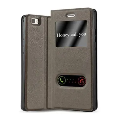 Cadorabo Ohišje, združljivo z Huawei P8 LITE 2015 v kamnito rjava - Zaščitni ovitek z magnetnim zapiranjem, stoječo funkcijo in 2 okencema za gledanje