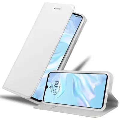 Cadorabo Ohišje, združljivo z Huawei P30 v klasično srebrno - Zaščitni ovitek z magnetnim zapiranjem, stoječo funkcijo in režo za kartice