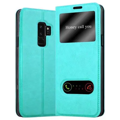 CADORABO Samsung Galaxy S9 PLUS v mint turquoise - Zaščitni ovitek z magnetnim zapiranjem, stoječo funkcijo in 2 okencema za gledanje