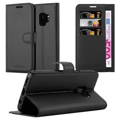 Cadorabo Ohišje, združljivo z Samsung Galaxy S9 v oksidna črna - Zaščitni ovitek z magnetnim zapiranjem, stoječo funkcijo in režo za kartice