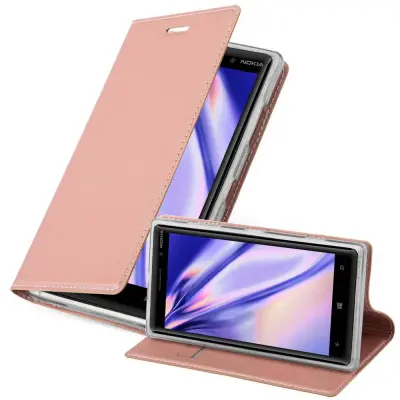 Cadorabo Ohišje, združljivo z Nokia Lumia 830 v klasična rožnata zlata - Zaščitni ovitek z magnetnim zapiranjem, stoječo funkcijo in režo za kartice