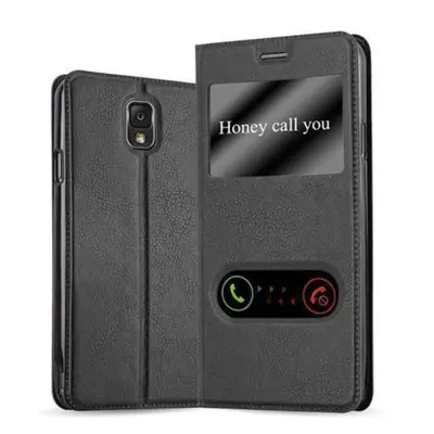 Cadorabo Ohišje, združljivo z Samsung Galaxy NOTE 3 v črni komet - Zaščitni ovitek z magnetnim zapiranjem, stoječo funkcijo in 2 okencema za gledanje