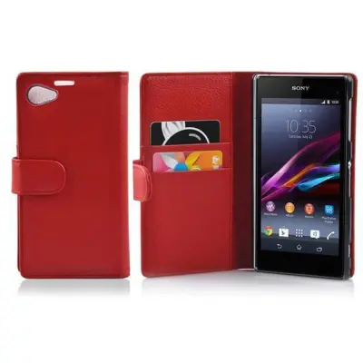Cadorabo Ohišje, združljivo z Sony Xperia Z1 COMPACT v rdeče sladkorno jabolko - Zaščitni ovitek iz teksturiranega umetnega usnja in žep za kartice