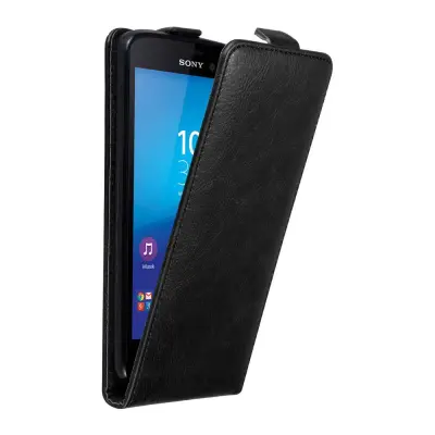 Cadorabo Ohišje, združljivo z Sony Xperia M4 AQUA v nočna črna - Zaščitni ovitek v obliki flipa z magnetnim zapiranjem