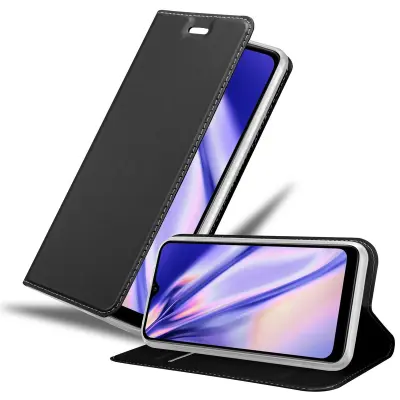 Cadorabo Ohišje, združljivo z Samsung Galaxy A10s / M01s v klasična črna - Zaščitni ovitek z magnetnim zapiranjem, stoječo funkcijo in režo za kartice