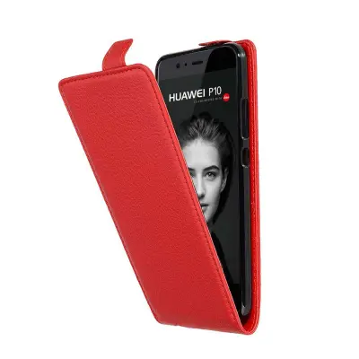 Cadorabo Ohišje, združljivo z Huawei P10 v rdeče sladkorno jabolko - Zaščitni ovitek v obliki flipa iz teksturiranega umetnega usnja
