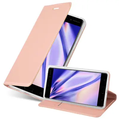 Cadorabo Ohišje, združljivo z Nokia 6 2017 v klasična rožnata zlata - Zaščitni ovitek z magnetnim zapiranjem, stoječo funkcijo in režo za kartice