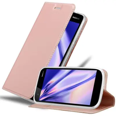 Cadorabo Ohišje, združljivo z Nokia 1 2018 v klasična rožnata zlata - Zaščitni ovitek z magnetnim zapiranjem, stoječo funkcijo in režo za kartice