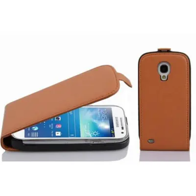 Cadorabo Ohišje, združljivo z Samsung Galaxy S4 MINI v sedlo rjave barve - Zaščitni ovitek v obliki flipa iz teksturiranega umetnega usnja