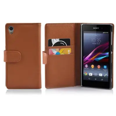 Cadorabo Ohišje, združljivo z Sony Xperia Z1 v sedlo rjave barve - Zaščitni ovitek iz teksturiranega umetnega usnja in žep za kartice