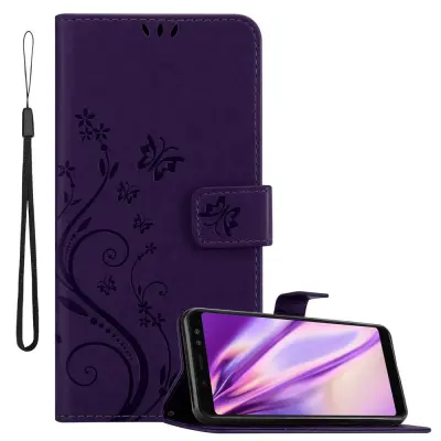CADORABO Samsung Galaxy A8 2018 v klasična temno modra - ovitek v cvetličnem dizajnu z magnetnim zapiranjem, stoječo funkcijo in režami za kartice