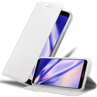 CADORABO Huawei P SMART 2018/Enjoy 7S v klasično srebrno - Zaščitni ovitek z magnetnim zapiranjem, stoječo funkcijo in režo za kartice