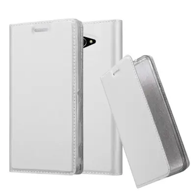 CADORABO Sony Xperia M2/M2 AQUA v klasično srebrno - Zaščitni ovitek z magnetnim zapiranjem, stoječo funkcijo in režo za kartice