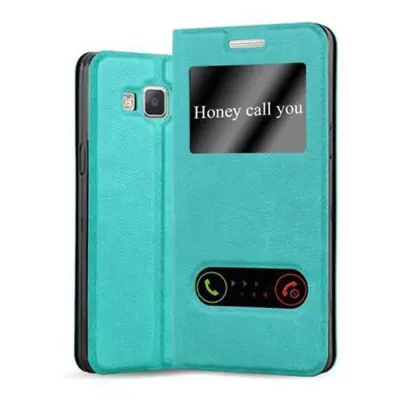 CADORABO Samsung Galaxy A3 2015 v mint turquoise - Zaščitni ovitek z magnetnim zapiranjem, stoječo funkcijo in 2 okencema za gledanje